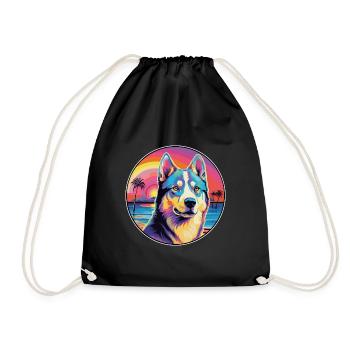 Labrador canadien Husky chien race coloré dessin animé - Sac de sport léger - noir - Devant