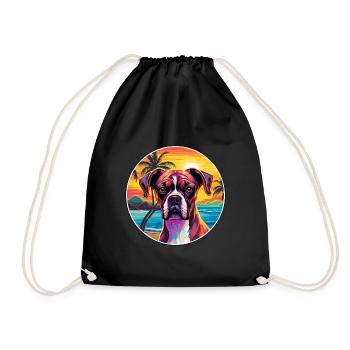Boxer Hund Rasse Bunte Karikatur Aquarell - Turnbeutel - Schwarz - Vorne