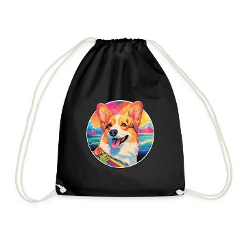Corgi Dog Breed Colorful Cartoon Watercolor - Drawstring Bag - black - Front