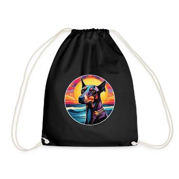 Doberman chien race coloré dessin animé aquarelle - Sac de sport léger - noir - Devant