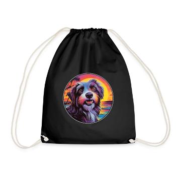 Catalan Sheepdog Dog Breed Colorful Cartoon Waterc - Drawstring Bag - black - Front