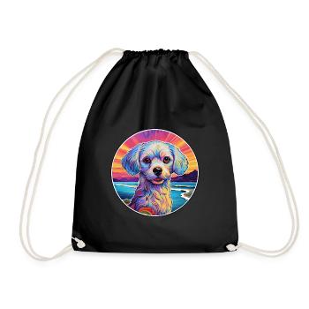 Chinese Imperial Dog Breed Colorful Cartoon Waterc - Drawstring Bag - black - Front