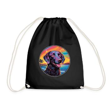 Curly Coated Retriever Dog Breed Colorful Cartoon - Drawstring Bag - black - Front