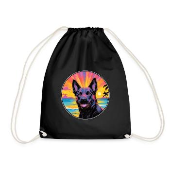 Dutch Shepherd Dog Breed Colorful Cartoon Watercol - Drawstring Bag - black - Front