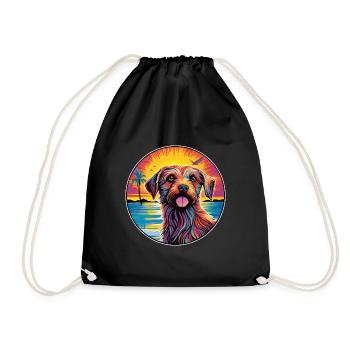 Dutch Smoushond Dog Breed Colorful Cartoon Waterco - Drawstring Bag - black - Front