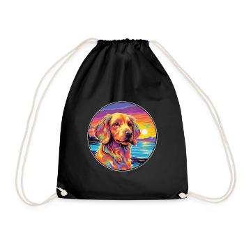 Fauve De Bretagne Dog Breed Colorful Cartoon Water - Drawstring Bag - black - Front