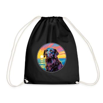 Flat Coated Retriever Dog Breed Colorful Cartoon W - Drawstring Bag - black - Front