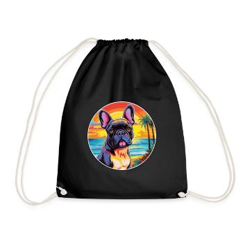 French Bulldog Dog Breed Colorful Cartoon Watercol - Drawstring Bag - black - Front