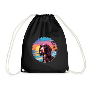 German Longhaired Pointer Dog Breed Colorful Carto - Drawstring Bag - black - Front