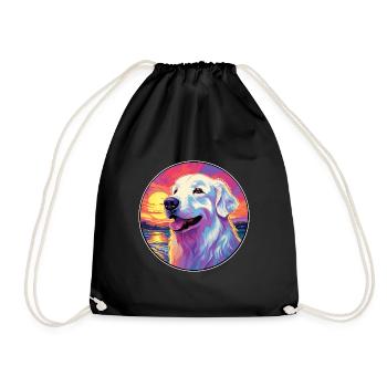 Great Pyrenees Dog Breed Colorful Cartoon Watercol - Drawstring Bag - black - Front