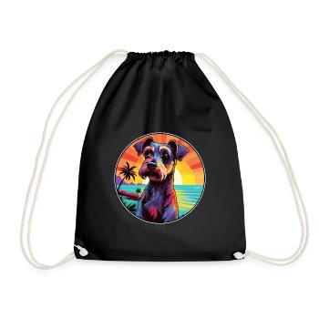German Hunting Terrier Dog Breed Colorful Cartoon - Drawstring Bag - black - Front