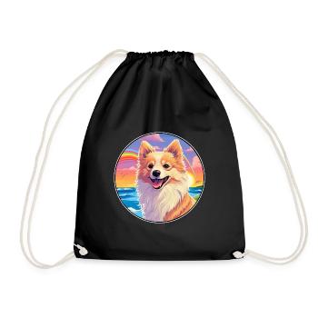 German Spitz Dog Breed Colorful Cartoon Watercolor - Drawstring Bag - black - Front