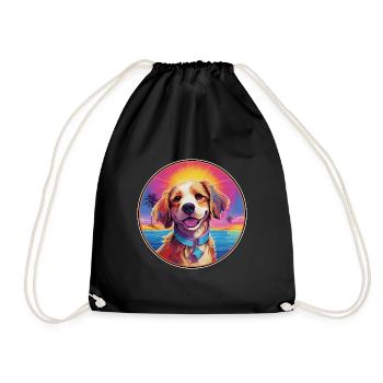Griffon Nivernais Dog Breed Colorful Cartoon Water - Drawstring Bag - black - Front