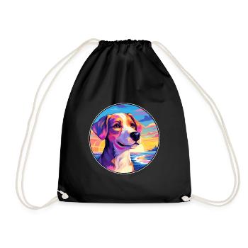 Hokkaido Dog Breed Colorful Cartoon Watercolor - Drawstring Bag - black - Front