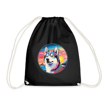 Husky-Hunderasse Buntes Karikatur-Aquarell - Turnbeutel - Schwarz - Vorne