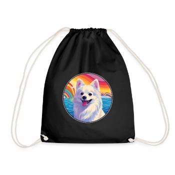 Japanese Spitz Dog Breed Colorful Cartoon Watercol - Drawstring Bag - black - Front