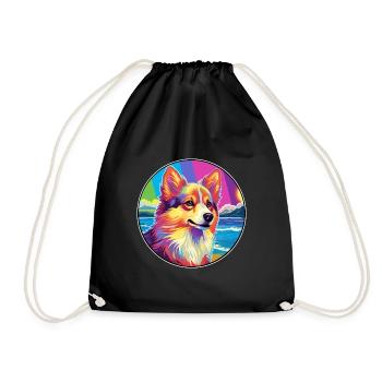 Icelandic Sheepdog Dog Breed Colorful Cartoon Wate - Drawstring Bag - black - Front