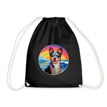 Japanese Terrier Dog Breed Colorful Cartoon Waterc - Drawstring Bag - black - Front