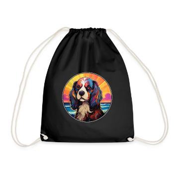King Charles Dog Breed Colorful Cartoon Watercolor - Drawstring Bag - black - Front
