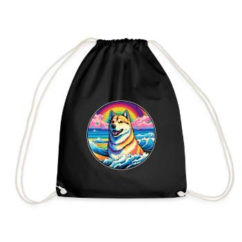 Jindo Dog Breed Colorful Cartoon Watercolor - Drawstring Bag - black - Front