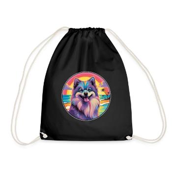 Keeshond Dog Breed Colorful Cartoon Watercolor - Drawstring Bag - black - Front