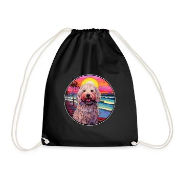 Komondor Dog Breed Aquarelle de dessin animé coloré - Sac de sport léger - noir - Devant
