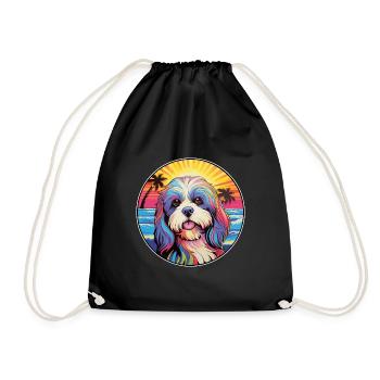 Lhasa Apso Hunderasse bunte Karikatur Aquarell - Turnbeutel - Schwarz - Vorne