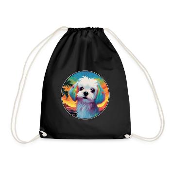 Chien maltais race coloré dessin animé aquarelle - Sac de sport léger - noir - Devant