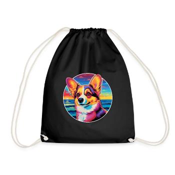 Pembroke Welsh Corgi Dog Breed Colorful Cartoon Wa - Drawstring Bag - black - Front
