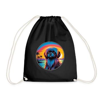 Pekingese Dog Breed Colorful Cartoon Watercolor - Drawstring Bag - black - Front