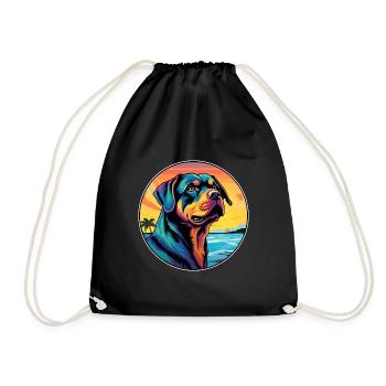 Rottweiler chien race coloré dessin animé aquarelle - Sac de sport léger - noir - Devant