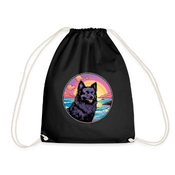 Schipperke chien race coloré dessin animé aquarelle - Sac de sport léger - noir - Devant