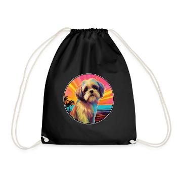 Shih Tzu Race De Chien Coloré Dessin Animé Aquarelle - Sac de sport léger - noir - Devant