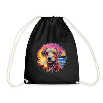 Taigan Kyrgyz Taighany Dog Breed Colorful Cartoon - Drawstring Bag - black - Front
