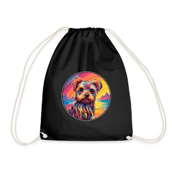 Yorkshire Terrier Dog Breed Colorful Cartoon Water - Drawstring Bag - black - Front