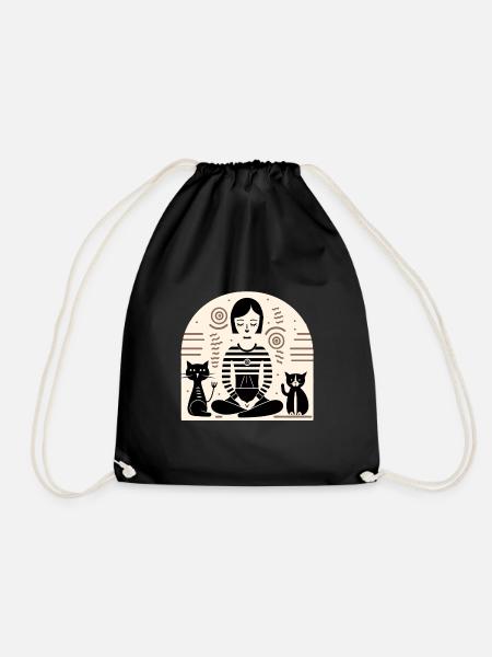 Yoga with Cats - Drawstring Bag - black