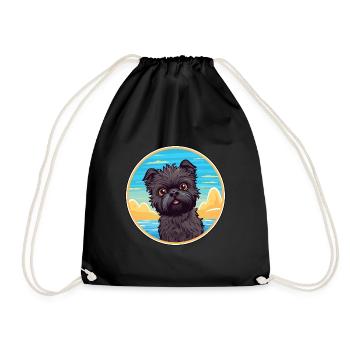 Affenpinscher Dog Breed Cartoon Kawaii Clipart Dog - Drawstring Bag - black - Front