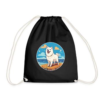 American Eskimo Dog Breed Cartoon Kawaii Clipart - Drawstring Bag - black - Front