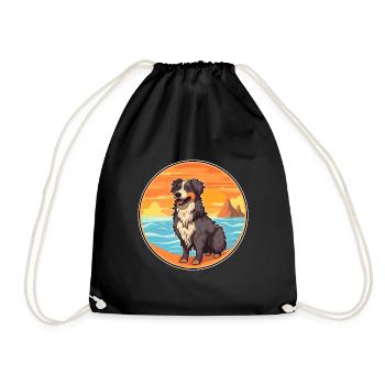 Afghan Shepherd Dog Breed Cartoon Kawaii Clipart - Drawstring Bag - black - Front