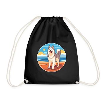 Alaskan Malamute Dog Breed Cartoon Kawaii Clipart - Drawstring Bag - black - Front