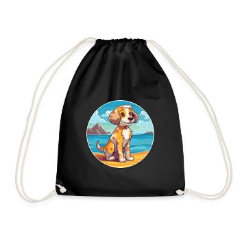 Akbash Hund Rasse Cartoon Kawaii Clipart Aquarell - Turnbeutel - Schwarz - Vorne