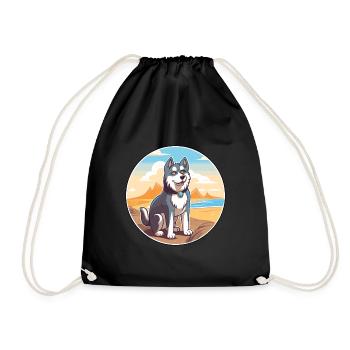 Alaskan Husky Hund Rasse Cartoon Kawaii Clipart Hund - Turnbeutel - Schwarz - Vorne