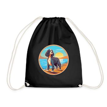 Alpine Spaniel Dog Breed Cartoon Kawaii Clipart - Drawstring Bag - black - Front