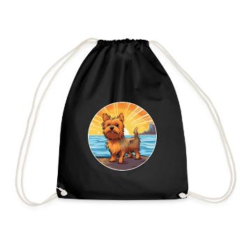 Australian Silky Terrier Dog Breed Cartoon Kawaii - Drawstring Bag - black - Front