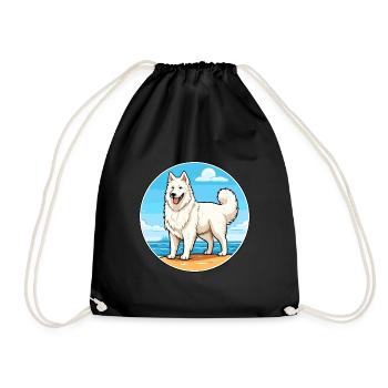 Berger Blanc Suisse Dog Breed Cartoon Kawaii Dog - Drawstring Bag - black - Front