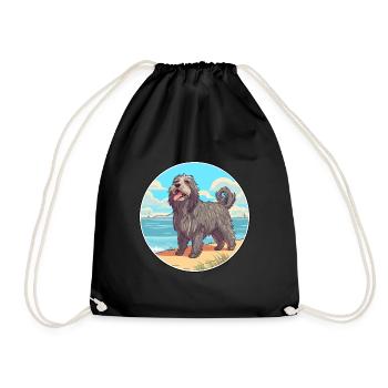 Bergamasco Shepherd Dog Breed Cartoon Kawaii Dog - Drawstring Bag - black - Front