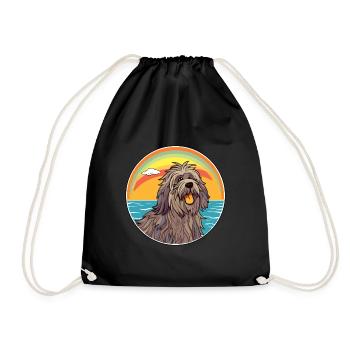 Bergamasco Dog Breed Cartoon Kawaii Clipart Dog - Drawstring Bag - black - Front