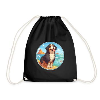 Bernese Mountain Dog Breed Cartoon Kawaii Clipart - Drawstring Bag - black - Front