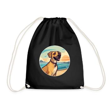 Black Mouth Cur Dog Breed Cartoon Kawaii Clipart - Drawstring Bag - black - Front