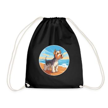 Biewer Terrier Dog Breed Cartoon Kawaii Clipart - Drawstring Bag - black - Front